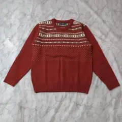 フェアアイル柄 ニット セーター 赤 M　ヴィンテージ ノルディック 90s