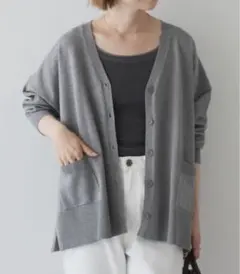 アメリカンホリック バイパチVネックルーズカーディガン 杢グレー L