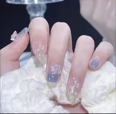 【24枚セット】ネイルチップ ワンホン 韓国 蝶 パール ウィッシュコア