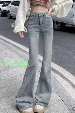 女性 カジュアル ウォッシュド フレアレッグ ジーンズ