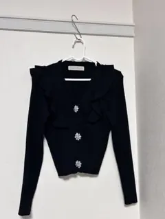 31 Sons de mode フリル ビジュー ニット カーディガン ブラック
