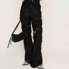 SLY レースアップ アスレジャー フレア パンツ 2 黒