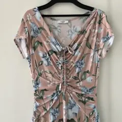 エジェリ アーモワールカプリス購入 シャーリング ワンピース ピンク 花柄