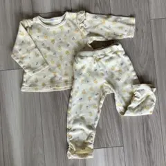 花柄ベビーパジャマ　セパレート　女の子　80 90サイズ　保育園　ネームタグ　黄