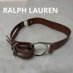 ラルフローレン 本革 2連ダブルバックル レザーベルト 乗馬ビット 茶のサムネイル