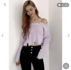 GYDA オフショルダー 薄紫 クロップドニット