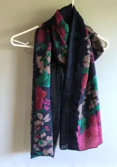 花柄ストール　レースフリンジ