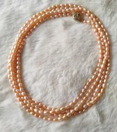 淡水パール ロングネックレス 120cm 2連〜4連 オレンジ 3.4mm
