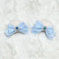 ✦·.⋆ くま耳 白色 水色 リボン ⋆.·✦