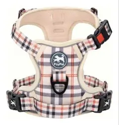 犬用ハーネス 引っ張り防止 簡単着脱 サイズ調整可 夜間反射材 格子カーキ L