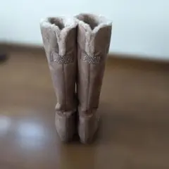 ベージュ スエード ロングブーツ ファー付き