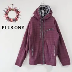 00s Y2K グランジ プラスワン◇ジップパーカー ボーダー ワッフル M