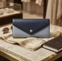 CELINE トリフォールド マルチファンクション 長財布 ブルー レザー