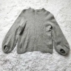 レディースセーターグレー モヘア風 ウール長袖セーターS