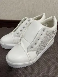 ホワイト レース ウェッジソール スニーカー