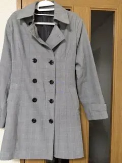 グレー チェック柄 ダブルブレストコート