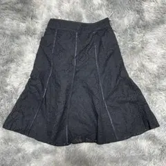 courreges クレージュ 膝丈スカート 花柄刺繍 ブラック フレアスカートのサムネイル