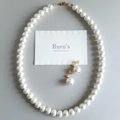 ■国産コットンパール■ネックレス＋ピアス　セット価格■イヤリング変更可+100円