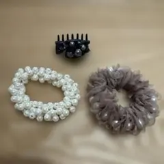 セレモニー　髪飾り　3点セット　パールヘアゴム　クリップ