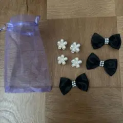 黒いリボンとパールのヘアアクセサリーセット