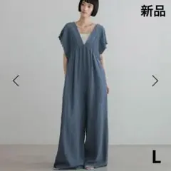新品　LOWRYS FARM ヨウリュウシャーリングサロペット ブルー Lのサムネイル