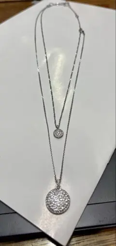Swarovski シルバー色 2連ネックレス ストーン付き