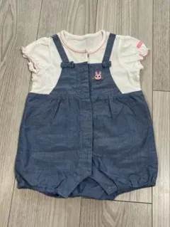 HOT BISCUITS ウサギ 刺繍 デニムサロペット風　70cm