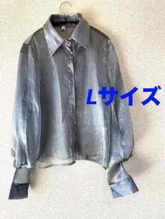 シースルーグレーシャツ バルーンスリーブ