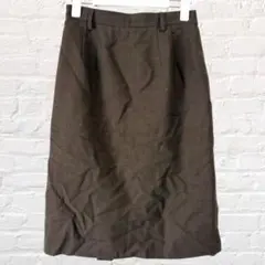 半合身裙 褶裥 羊毛標誌 後褶拼接 膝上長度 二手