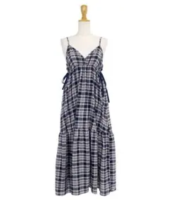 BLUEEAST チェック柄サイドリボンキャミワンピース