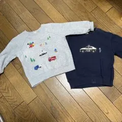 petit main 90トレーナーセット グレー ネイビー 車刺繍