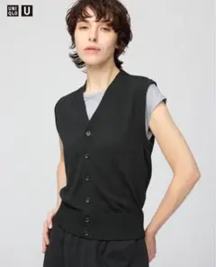 UNIQLO ユニクロ ウォッシャブルボタンダウンニットベストL 黒 新品