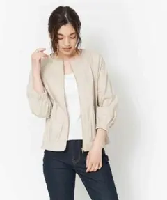 麻混ノーカラージャケット ブルゾン ライトベージュ XS 34 秋 アウター