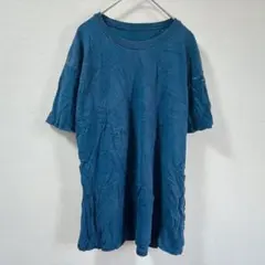 ノーブランド Tシャツ クルーネック 半袖 無地 L 藍 綿 カジュアル