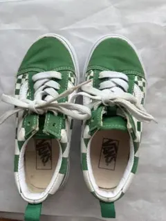 VANS 緑 チェック柄 スニーカー　19㎝