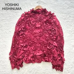 希少 ヨシキヒシヌマ ブラウス ピンク シワ加工　プリーツ 変形　アシンメトリー 希少 ヨシキヒシヌマ ブラウス ピンク シワ加工 プリーツ 変形