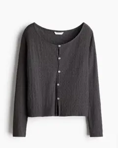 H&M テクスチャードジャージーカーディガン ダークグレーのサムネイル