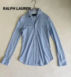 極美品☆RALPH LAURENポニー刺繍 ライトブルー ストレッチ素材　S