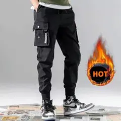ジョガーパンツ カーゴパンツ 裏起毛 ストリート XLサイズ ブラック
