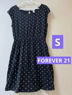FOREVER 21 ミニワンピース　黒地にベージュ水玉模様　S ストレッチ