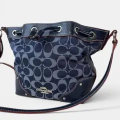 コーチ COACH シグネチャー デニム ドローストリング バケットバッグ