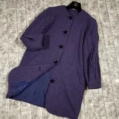 YUKI TORII ユキトリイ　ノーカラーコート　ウール　ストライプ　パープル