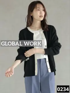 0234 GLOBAL WORK メルティクルーカーディガン ブラック
