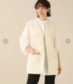 洗えるGALLEST ファンシーツイードジレ 40 アイボリー シルバーボタン