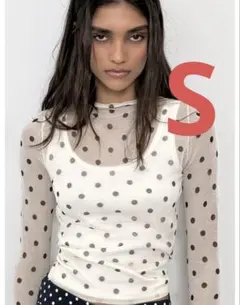 完売品⭐︎ZARA セミシースルードットプリントニットトップス S 水玉