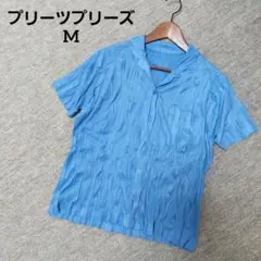 c*2様 プリーツプリーズ 半袖ブラウス ターコイズブルー 半袖シャツ