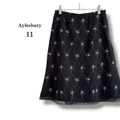 【Aylesbury】花柄刺繍フレアスカート　ブラック　日本製　レース　上品のサムネイル