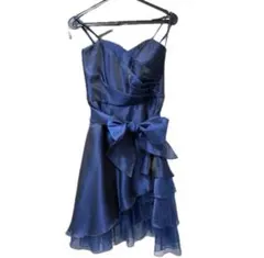 パーティドレス　ネイビー リボン付き フリルドレス