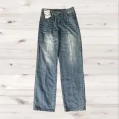 【新品タグ付き】ヴィンテージ加工 ストレートデニムパンツ ブルー