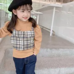 【新品未使用】チェック柄ビスチェドッキングトップス ブラウン100サイズ